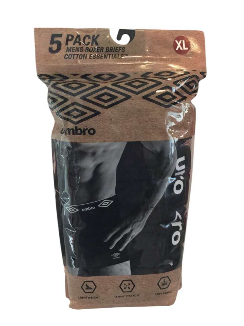 UMBRO Men's XL Lightweight Boxer Briefs Black Cotton Essentials Set of 5